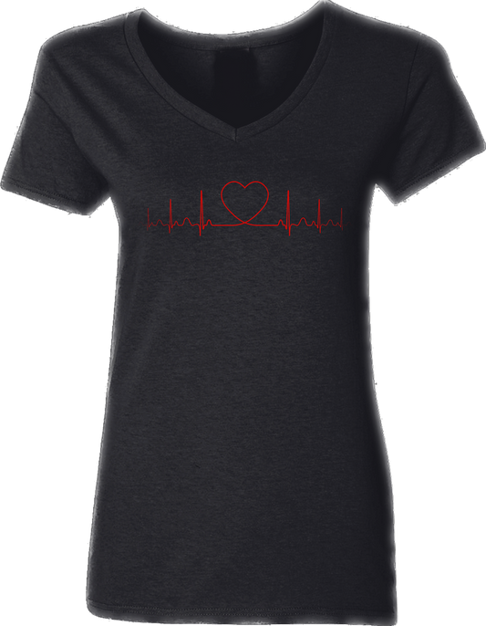 Women’s V-Neck T-shirt with Heartbeat Rhythm