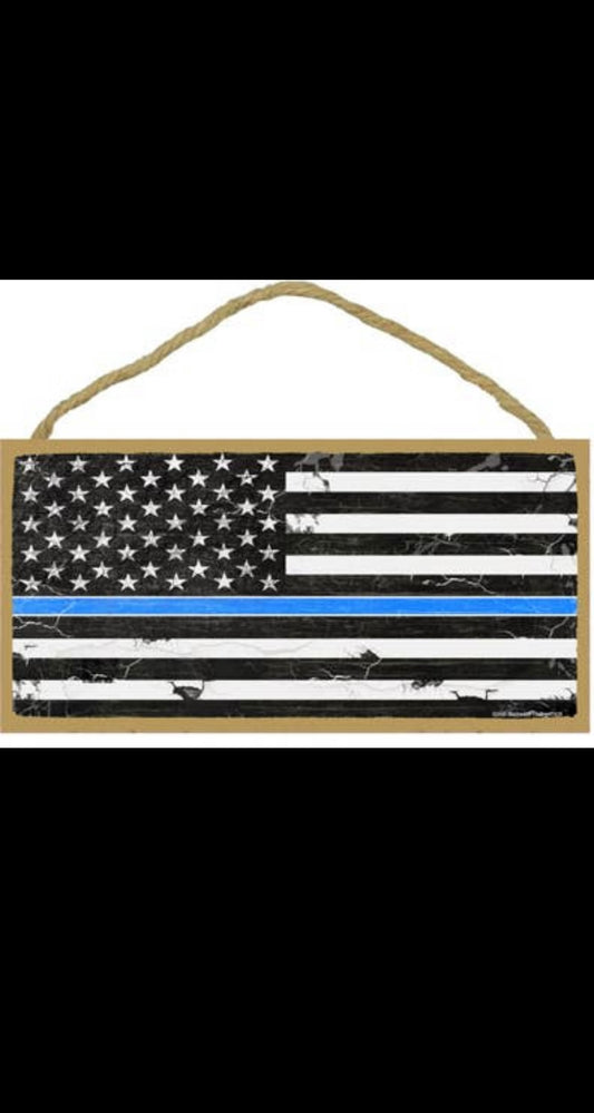 Thin Blue Line Flag Wood Plaque Sign