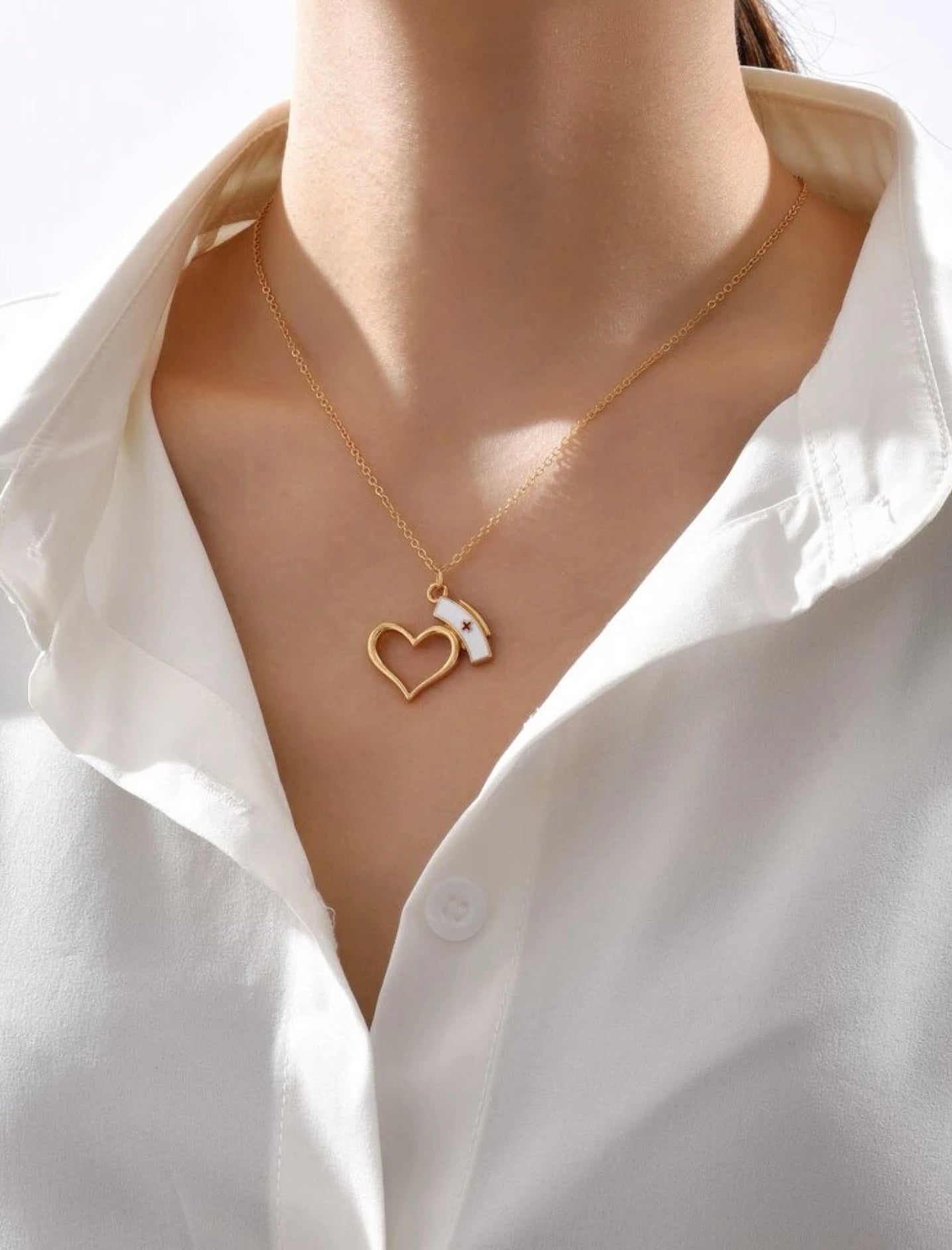 Heart and Nurse Cap Necklace