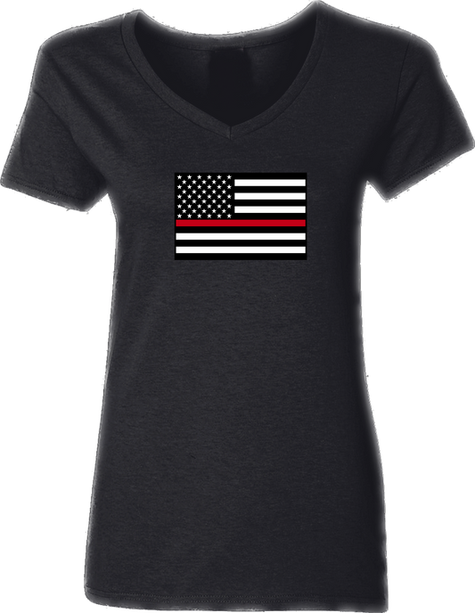 Women’s Thin Red Line American Flag V-Neck