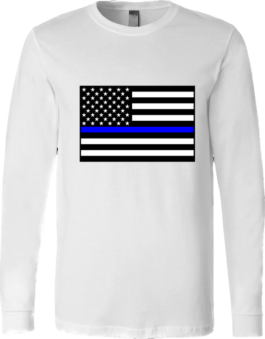 Thin Blue Line American Flag Long Sleeve T-Shirt
