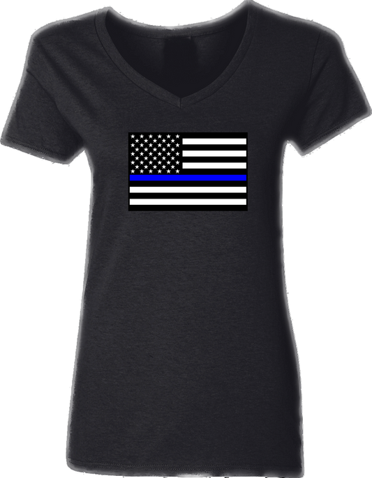 Women’s Thin Blue Line American Flag V-Neck