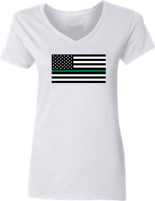 Women’s Thin Green Line American Flag V-Neck