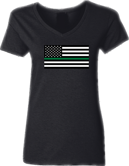 Women’s Thin Green Line American Flag V-Neck