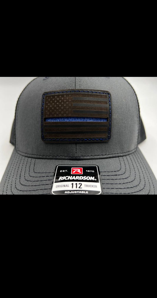Thin Blue Line Leather Patch Hat