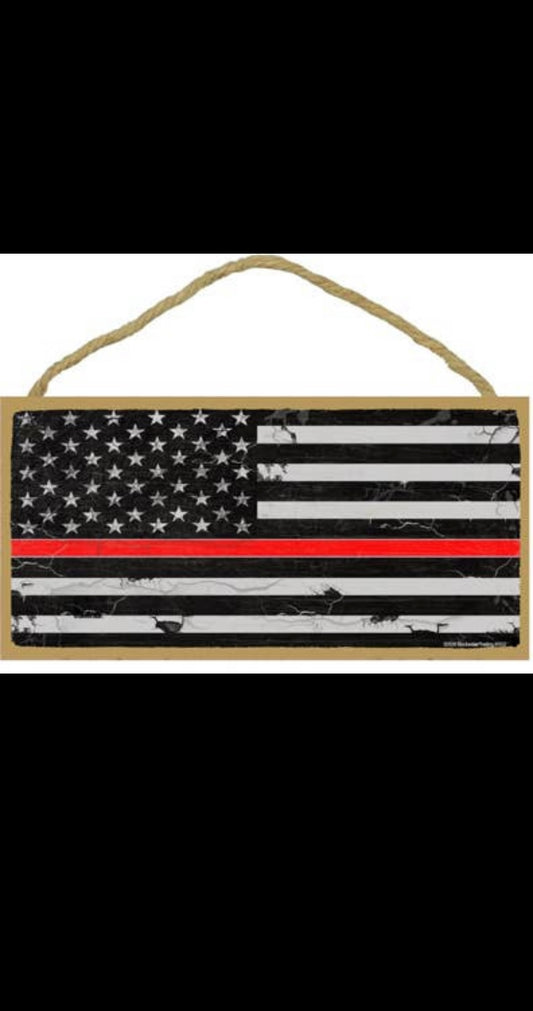 Thin Red Line Flag Wood Plaque Sign