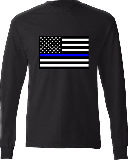 Thin Blue Line American Flag Long Sleeve T-Shirt