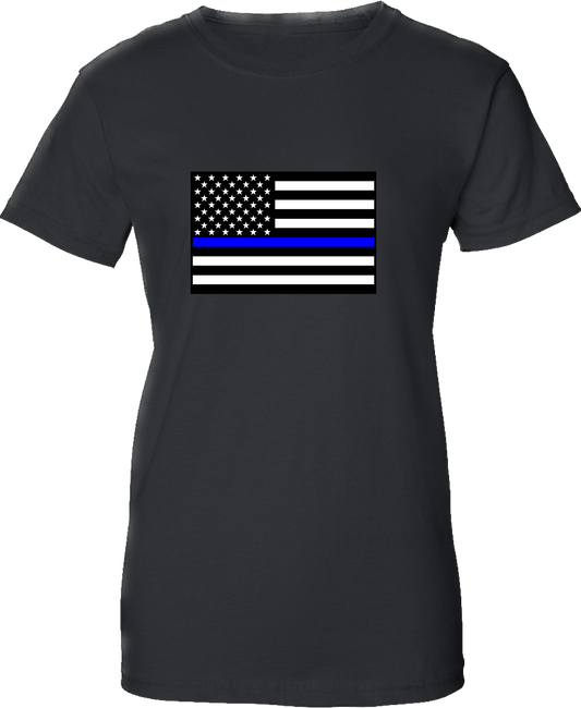 Women’s Thin Blue Line American Flag Short Sleeve