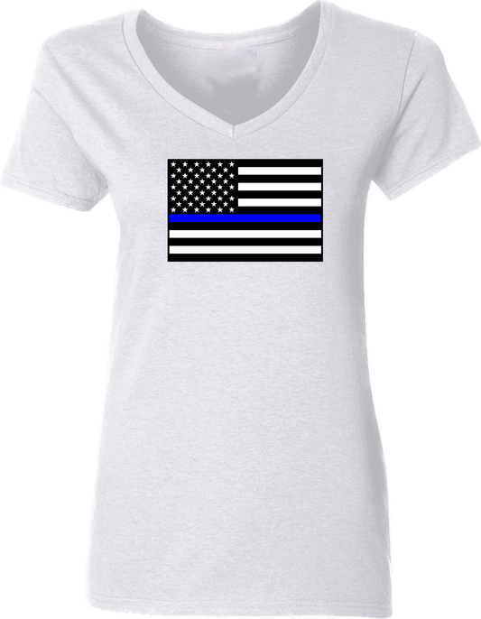 Women’s Thin Blue Line American Flag V-Neck